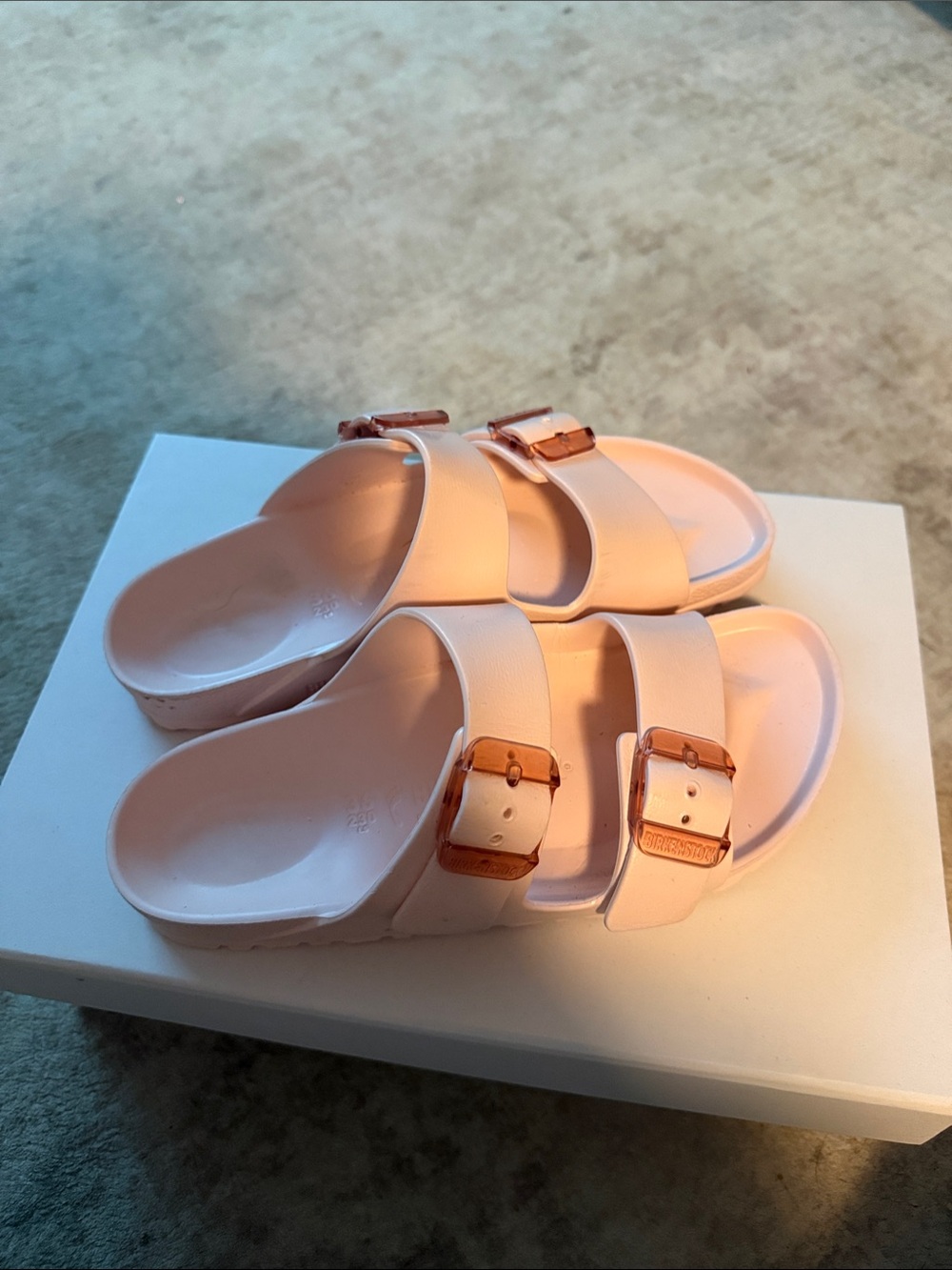 Birkenstock Pale Pink Double-Buckle EVA Sandals with Rose Gold Buckles